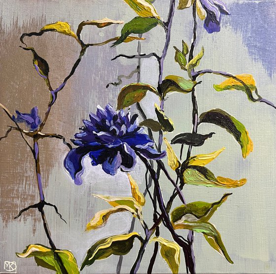 Blue Bloom on Silver Light