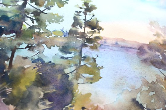 Watercolor forest landscape