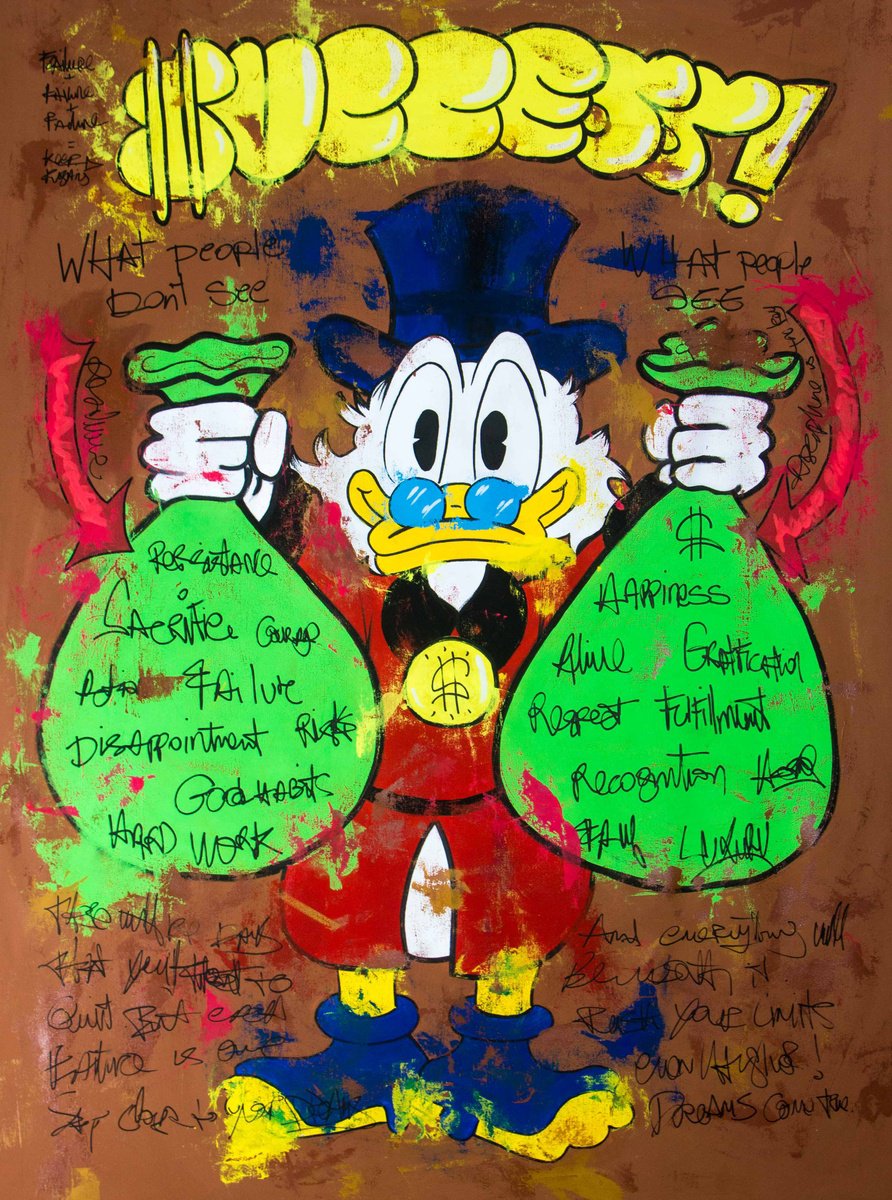 Cartoon Still Life Acrylic Painting By Carlos Pun Art, 43 X 59, The Money Bag Illusion Scrooge Mc Duck, Original Artwork