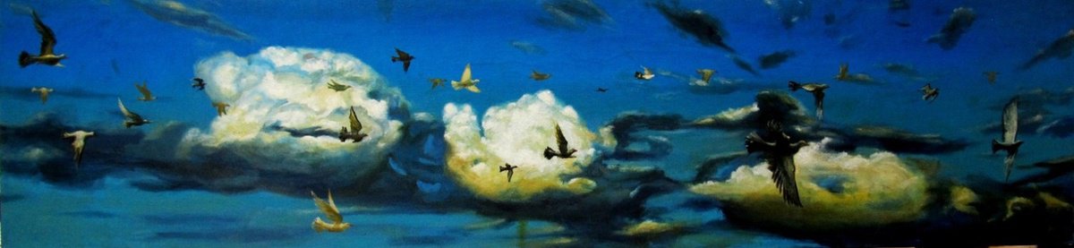 Illustrative Animal Oil Painting By Serhiy Roy, 55 X 13", Between Heaven And Earth 2., Original Artwork
