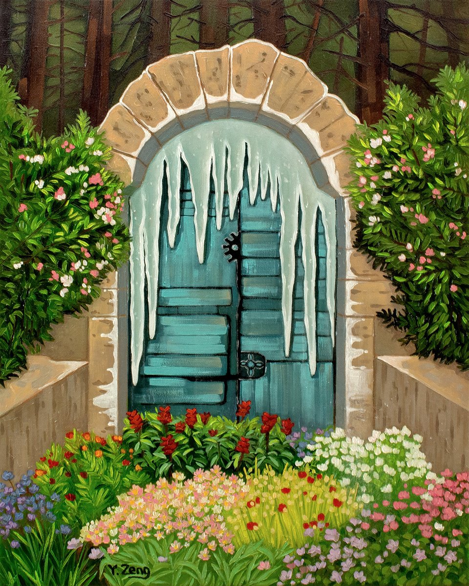 Surrealistic Oil Painting , Winter Gate In Summer Garden By Yue Zeng, 16 X 20, Artwork For Sale On Artfinder