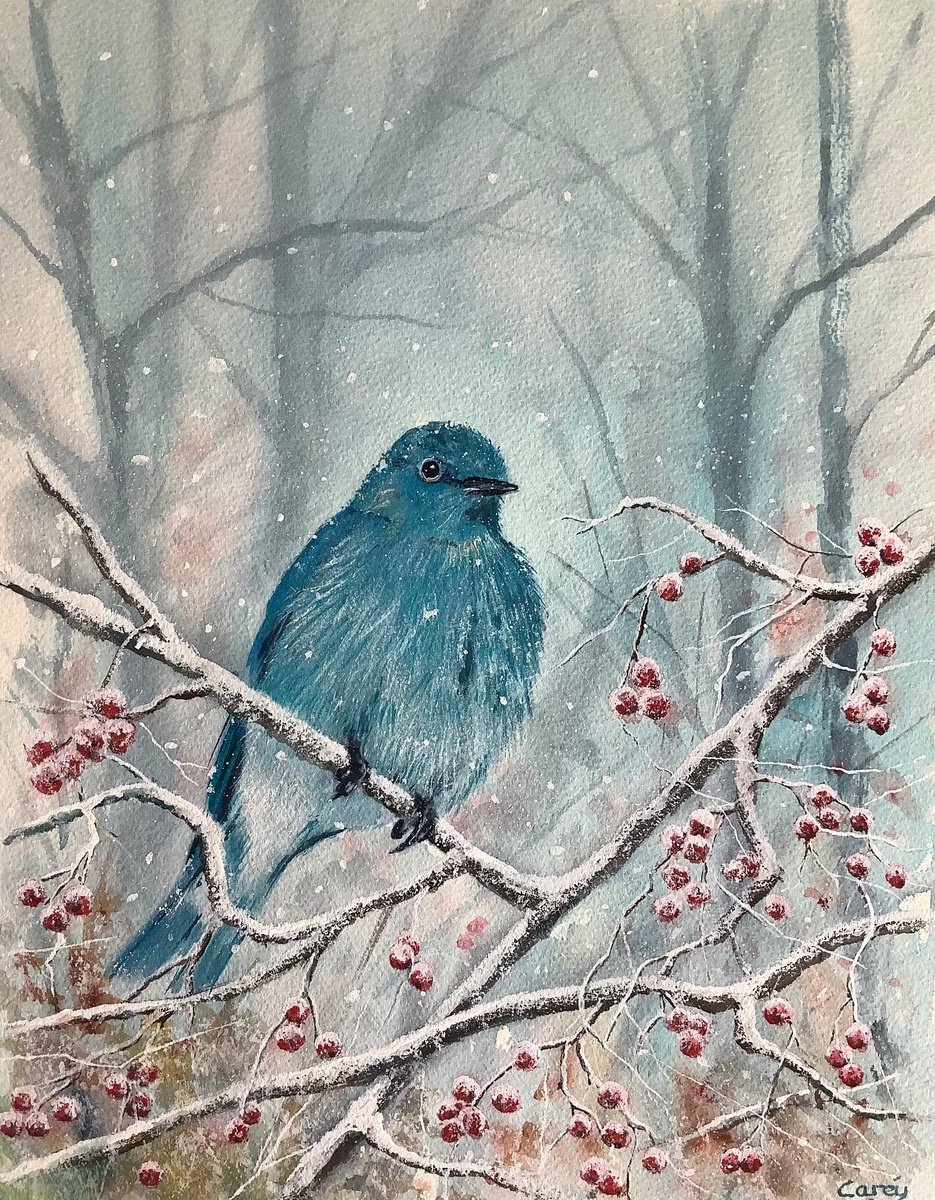 Photorealistic Animal Watercolour By Darren Carey, 11 X 15, Mountain Bluebird, Original Artwork