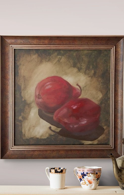 Red pears on green by MADALINA GAVRILA