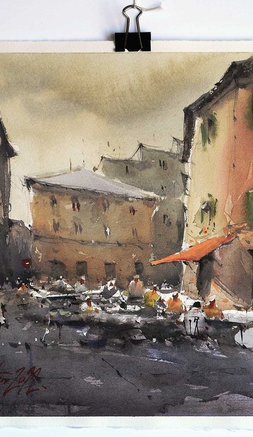 Bologna, urban watercolor painting on paper, 2022 by Marin Victor