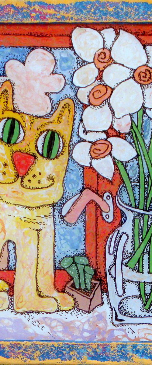 Cat and daffodils by Nikita Ostapenco