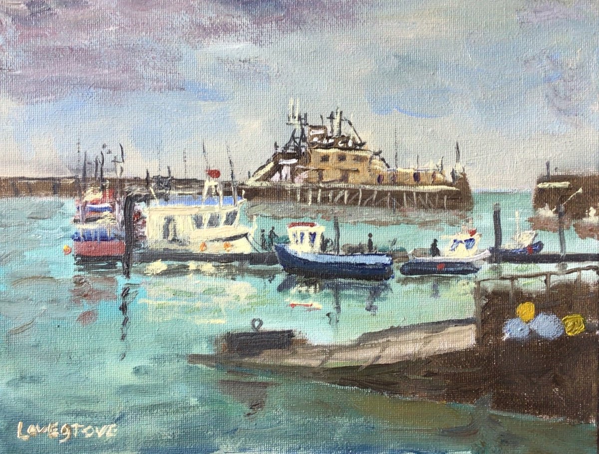 Impressionistic Landscape Oil Painting By Julian Lovegrove Art, 14 X 12", Ramsgate Harbour, Original Artwork