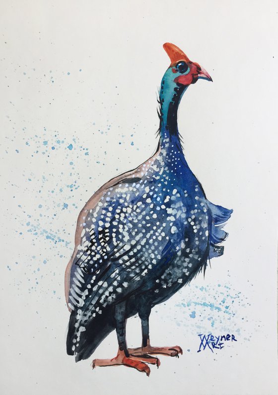 Guinea fowls, double set. Birds painting