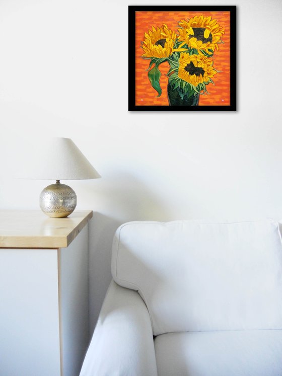 Three Sunflowers in a Vase
