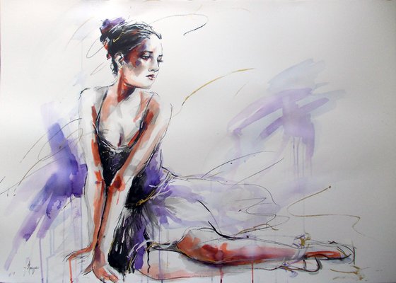 Pause II -Ballerina Painting on Paper