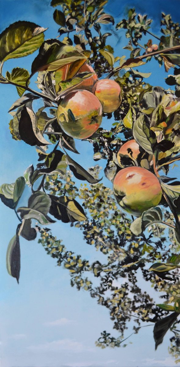 Botanical Oil Painting By Valeriia Radziievska, 20 X 39", August Apples, Original Artwork