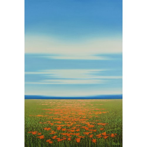 Summer Flower Field - Blue Sky Landscape by Suzanne Vaughan