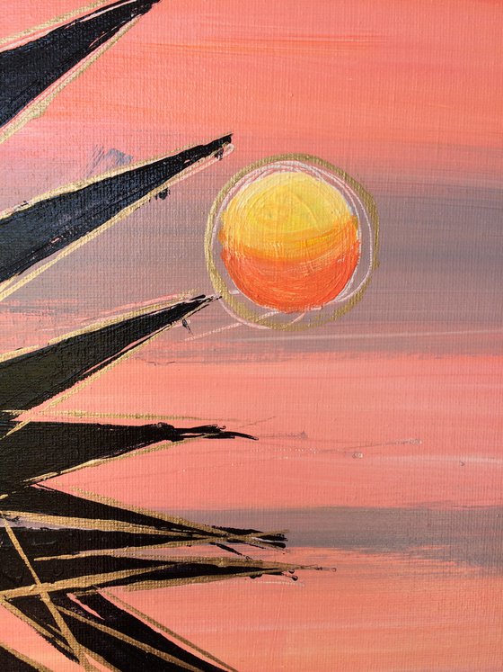 Sunset with Huts 32x12