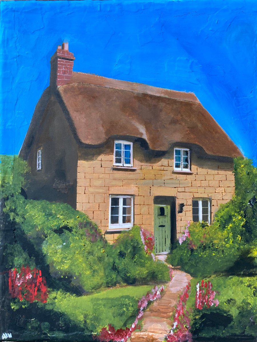Photorealistic Cityscapes Acrylic Painting By Andrew Reid Wildman, 10 X 12, An English Cottage, Original Artwork