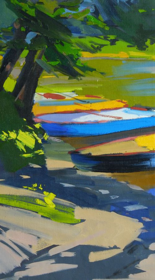 Plein air Oil Painting, " Boats " by Yuri Pysar