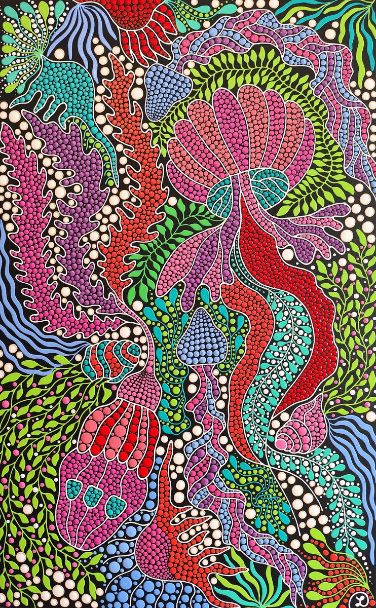 Impressionistic Landscape Acrylic Painting By Oxana Lazari, 20 X 31", Jellyfish Flow, Original Artwork