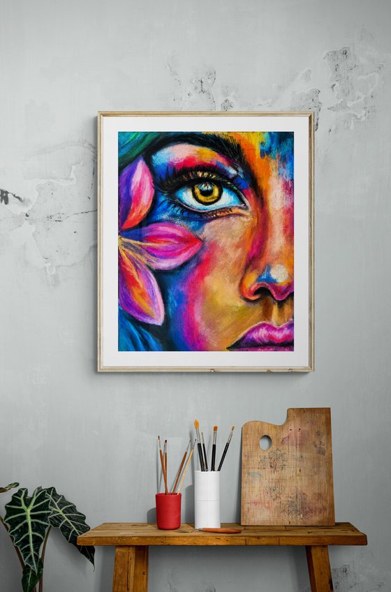 Petals of Her Gaze - Colorful Woman Portrait