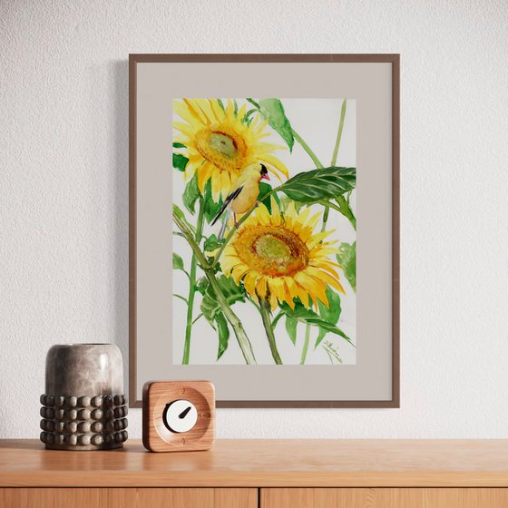 Goldfinch and Sunflowers