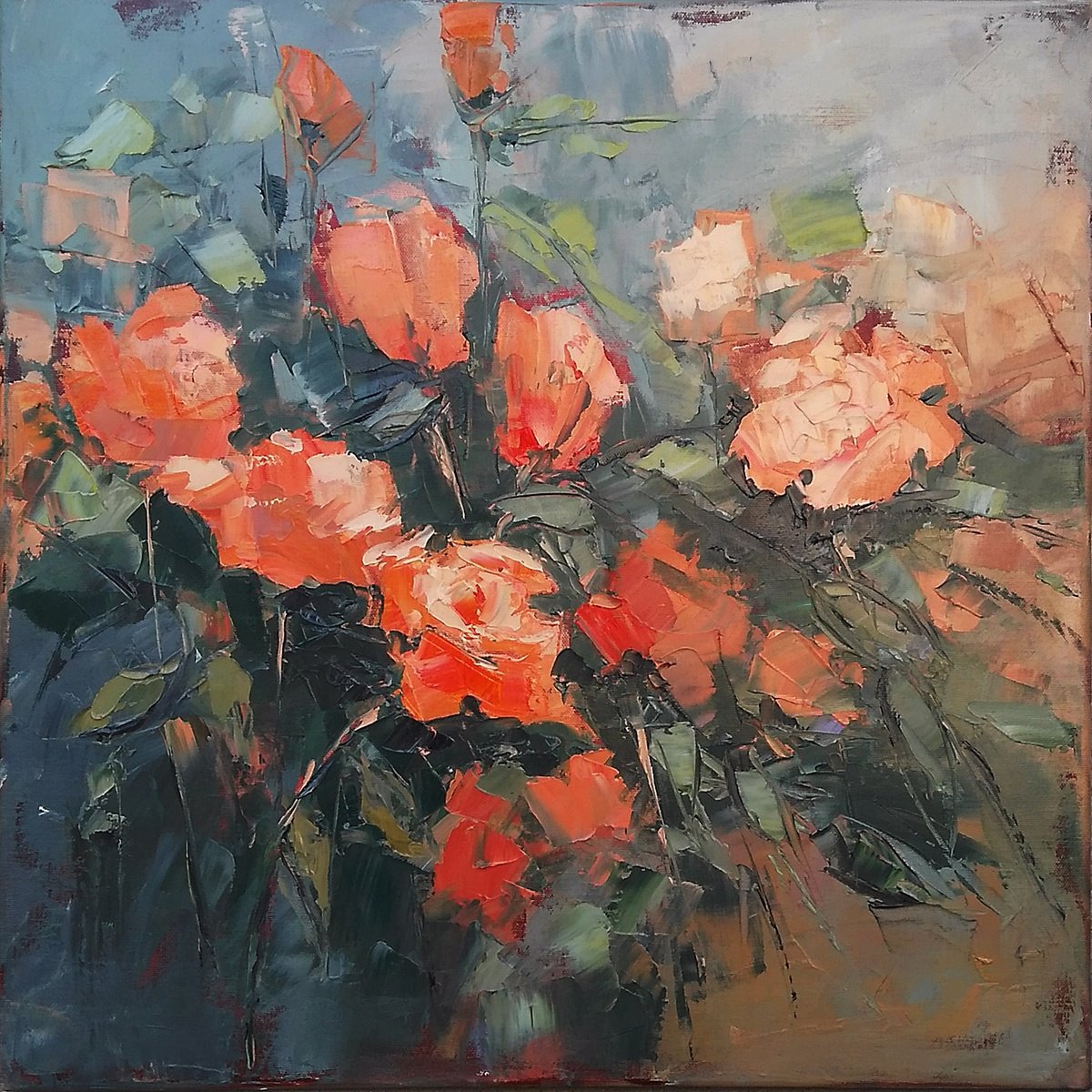 Expressive Botanical Oil Painting By Emilia Milcheva, 20 X 20, Gypsy Soul, Original Artwork