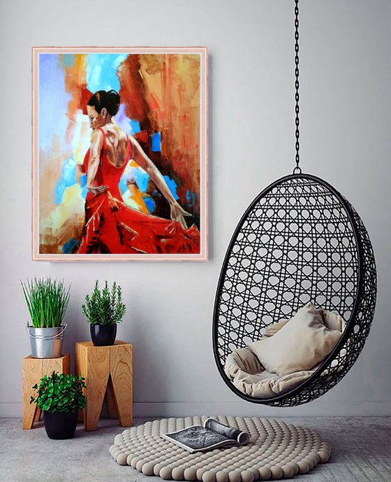 Flamenco dancer 3, Flamenco Painting Dancer Original Art Female Figure Artwork 40x50 cm ready to hang