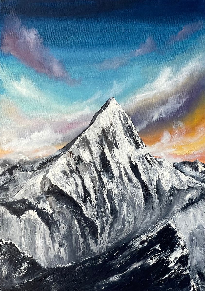 Expressive Landscape Oil Painting By Anastasiia Novitskaya, 20 X 28, Cloudy Mountains, Original Artwork