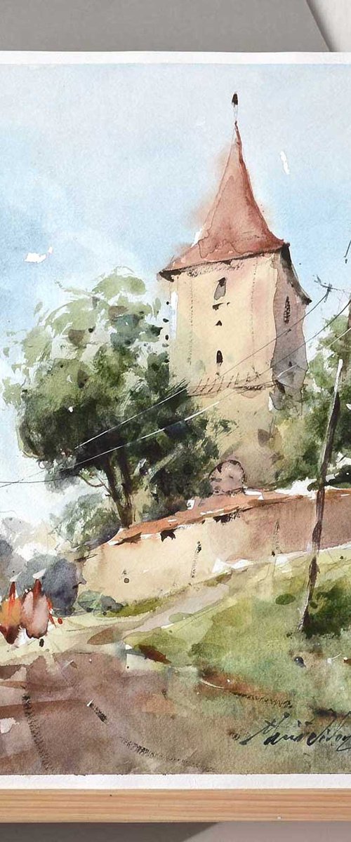 Rural Romanian, watercolor by Marin Victor