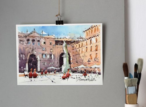 Verona, ink and watercolor on paper, 2023 by Marin Victor