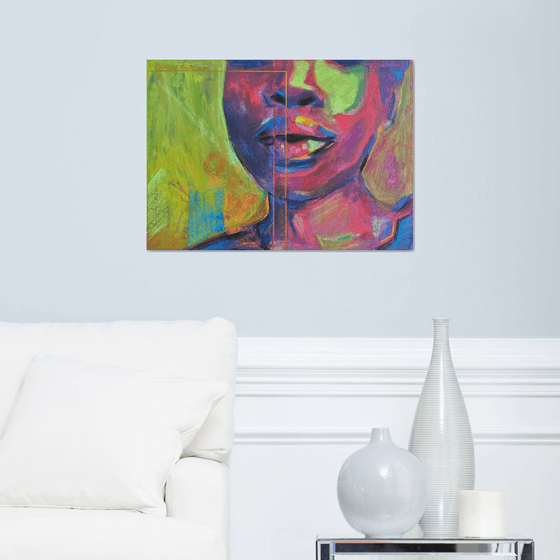 Exploring Identity: Colorful Portrait of an Abstract Vivid Female