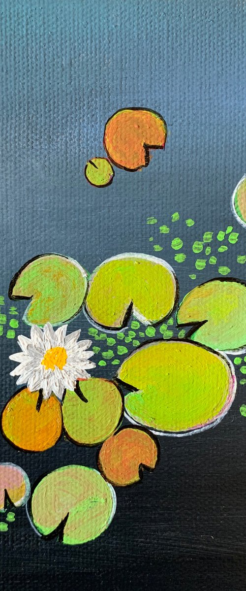 Grey water lilies IV ! Small Painting!!  Ready to hang by Amita Dand