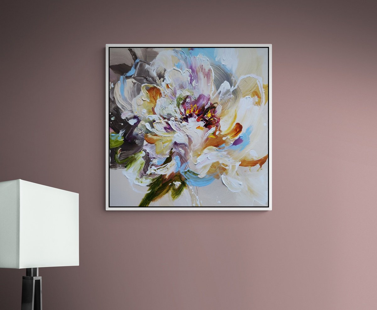 Expressive Botanical Acrylic Painting By Anna Cher, 24 X 24, The Way You Are, Original Artwork