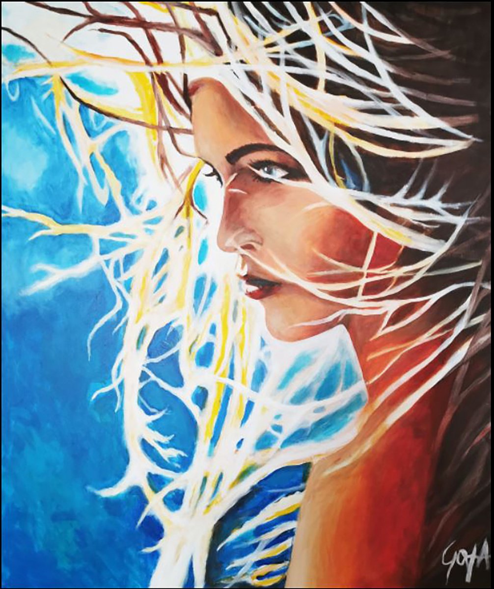 Impressionistic Portrait Acrylic Painting By Nicolas Goia, 39 X 47", Blonde Girl, Original Artwork