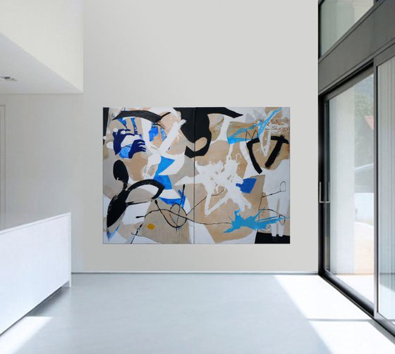 Diptych - Abstract Painting - snow white unconscious when it saw the pack