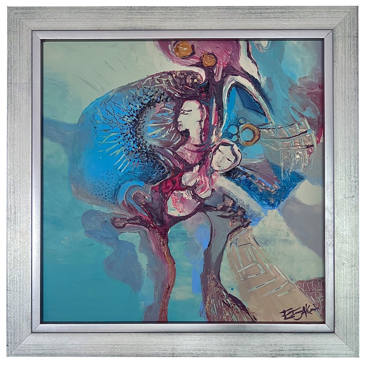 Abstract Portrait Oil Painting By Eleonora Bakalova, 14 X 14, Salvation, Original Artwork