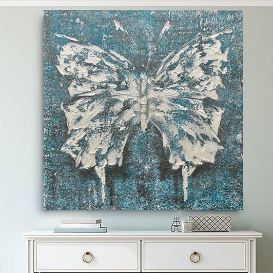 White and Turquoise abstraction. White Turquoise butterfly.