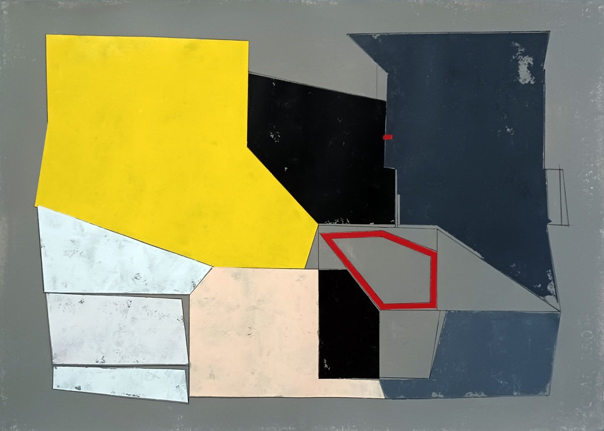 Geometric Abstract Acrylic Painting By Luis Medina, 28 X 20", 1642D, Original Artwork