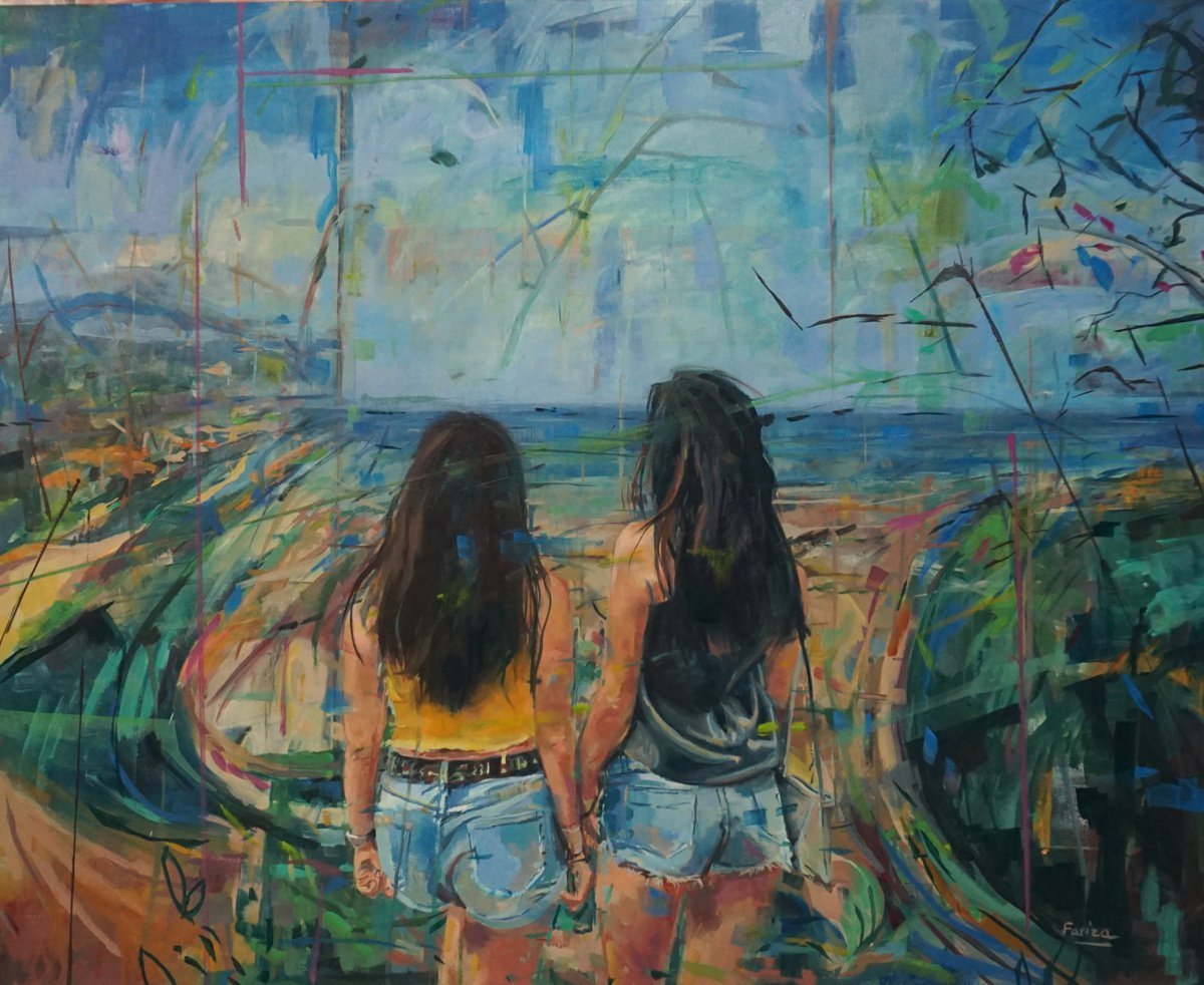 Impressionistic Portrait Oil Painting By Amaya Fernandez Fariza, 39 X 32, La Excursion, Original Artwork