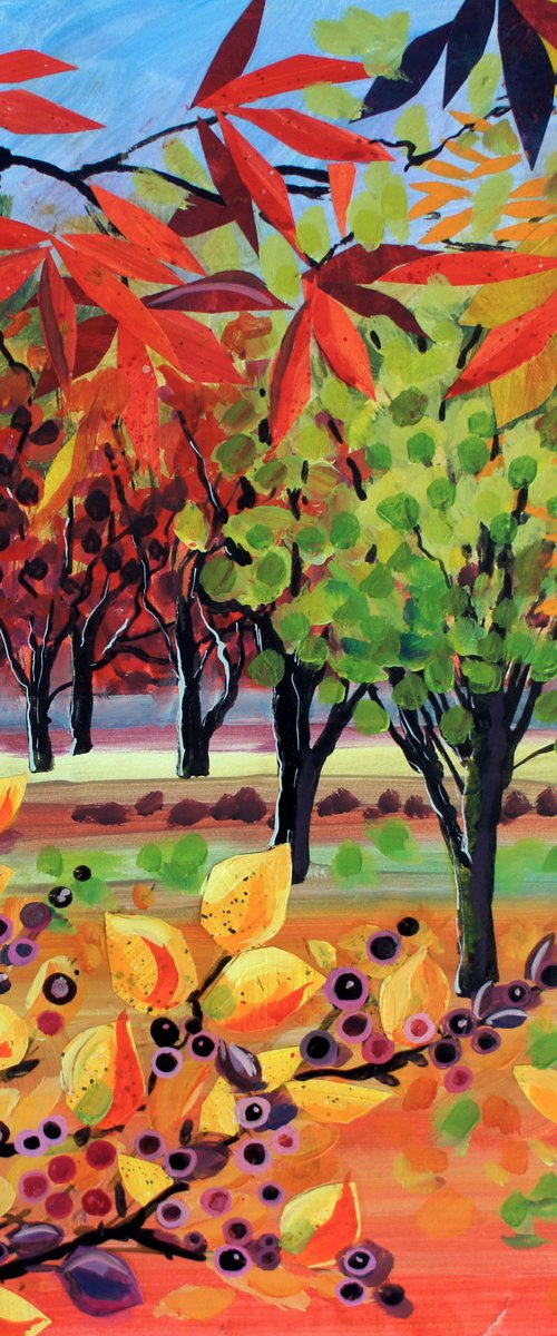 Red Acers Purple Berries by Julia  Rigby