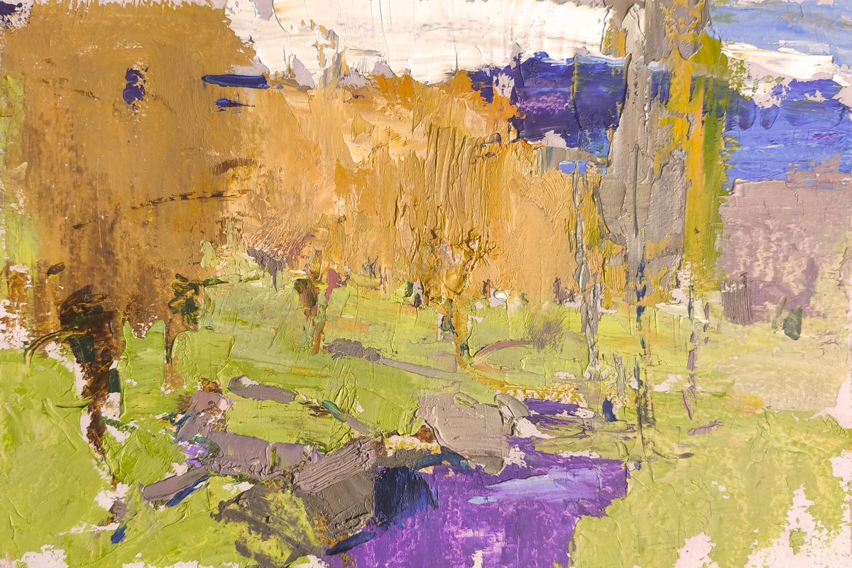 Impressionistic Landscape Oil Painting By Alexander Shandor, 13 X 9, Between The Trees, Original Artwork