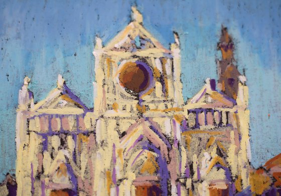 Florence. Santa Croce. Oil pastel painting. Original small light shadow decor interior travel gift