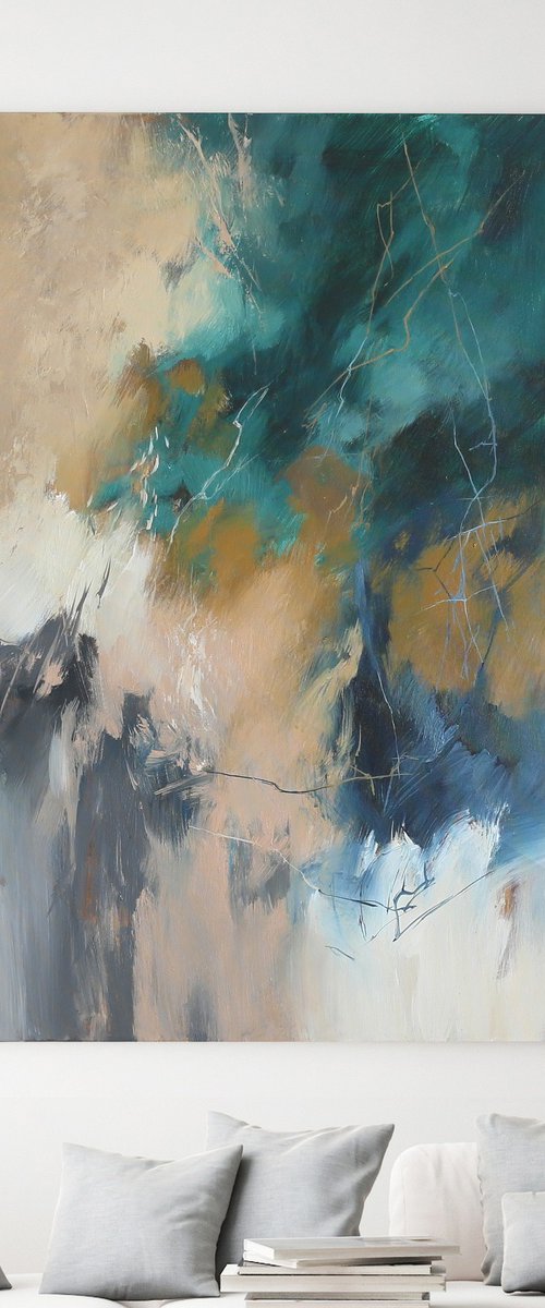 "Consonance 4" Abstract acrylic teal blue art by Yana Sagan