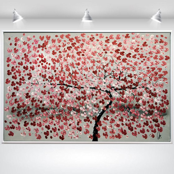 Romantic II acrylic abstract painting cherry blossoms nature painting framed canvas wall art