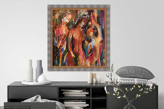 INDIAN TEMPLE. SECRETS - kamasutra theme, original oil painting, nude erotic art