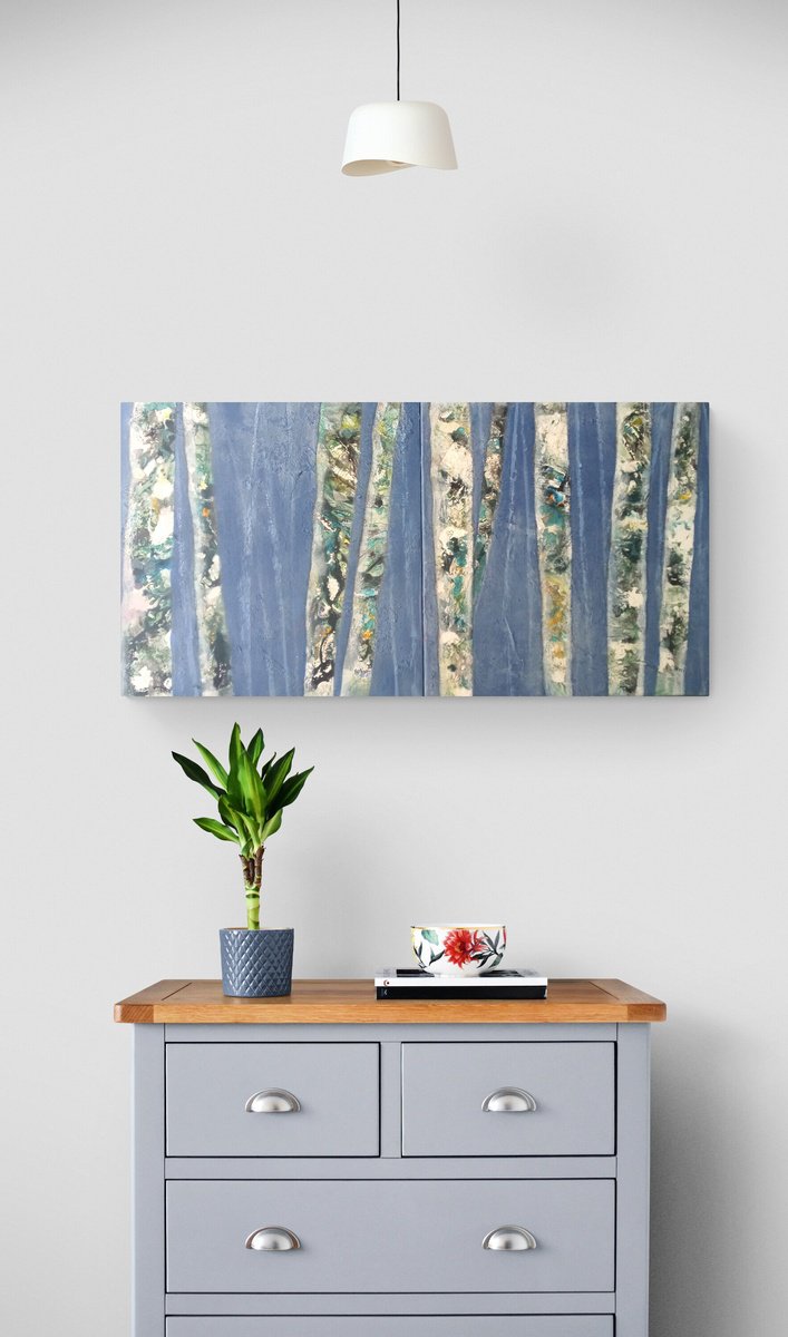 Expressive Botanical Acrylic Painting By Sylvie Oliveri, 47 X 24", In The Heart Of The Forest., Original Artwork