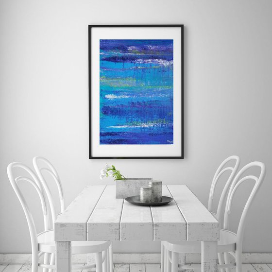 Beaches - abstract seascape on stretched cotton canvas, unique frothing technique, ready to hang, 50x70cm