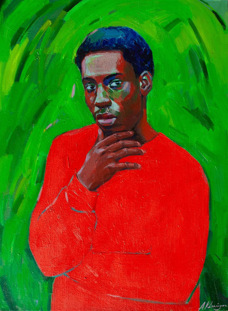 Impressionistic Portrait Oil Painting By Anna Khaninyan, 24 X 31, Portrait Of A Black Man, Original Artwork