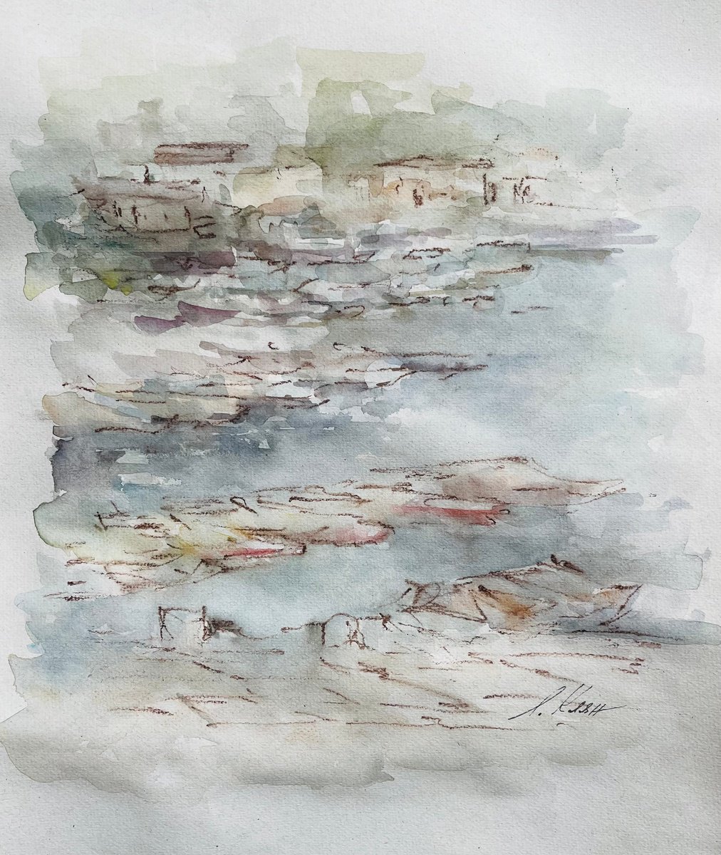Impressionistic Landscape Watercolour By Elena Klyan, 11 X 13, Seascape 2025, Original Artwork
