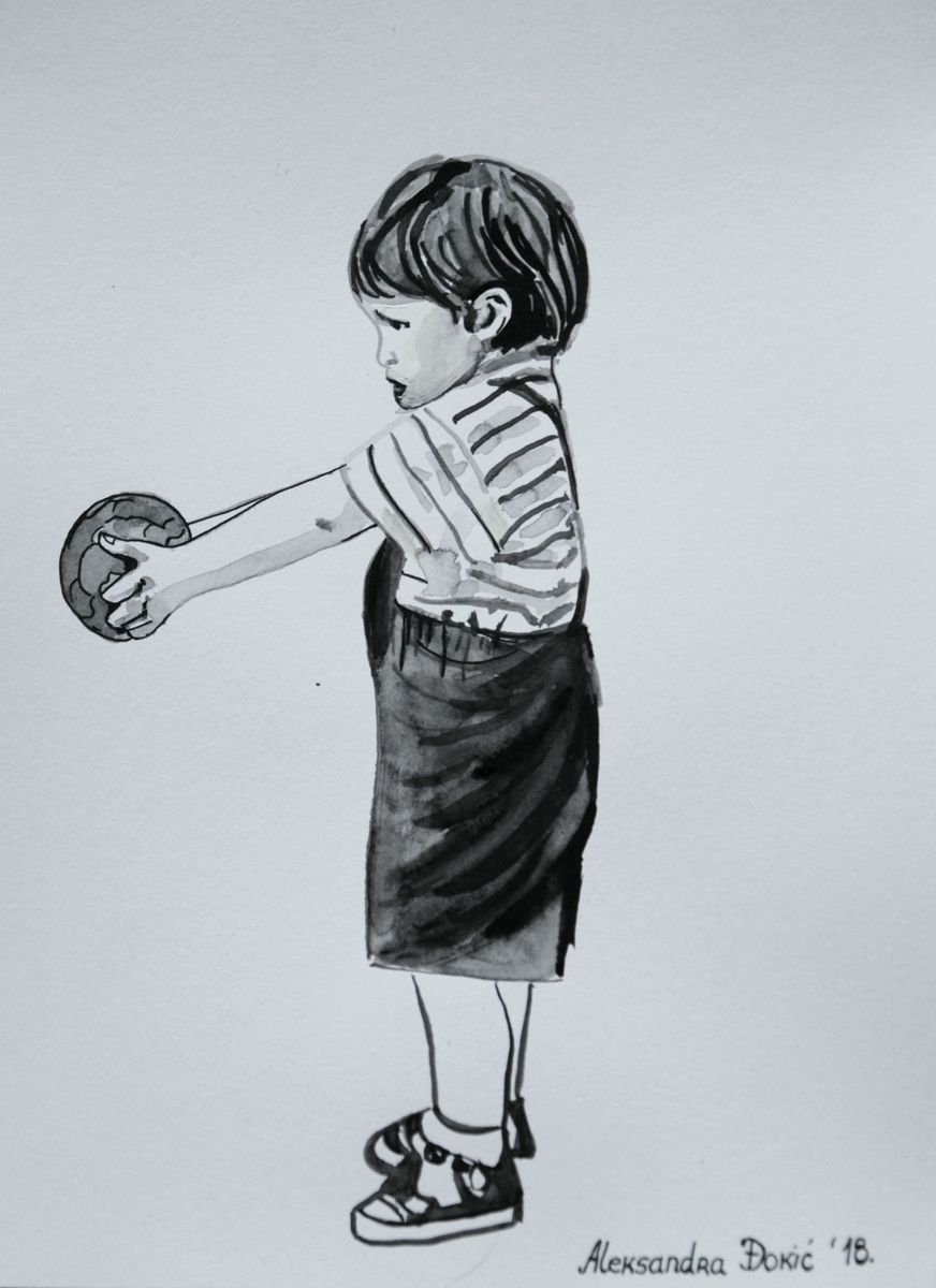 Boy with a ball / 28.7 X 21 cm by Alexandra Djokic