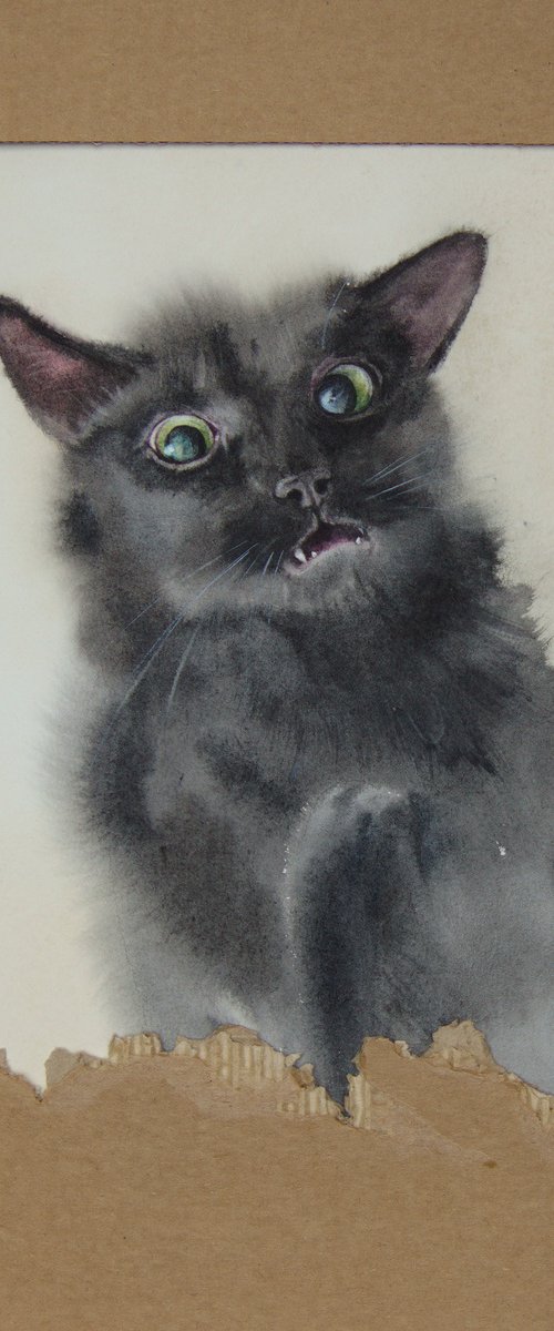 Black Cat - Purr Evil - Little by Olga Beliaeva Watercolour