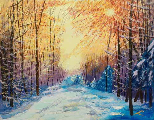 Winter forest sunrise by Elena Sokolova