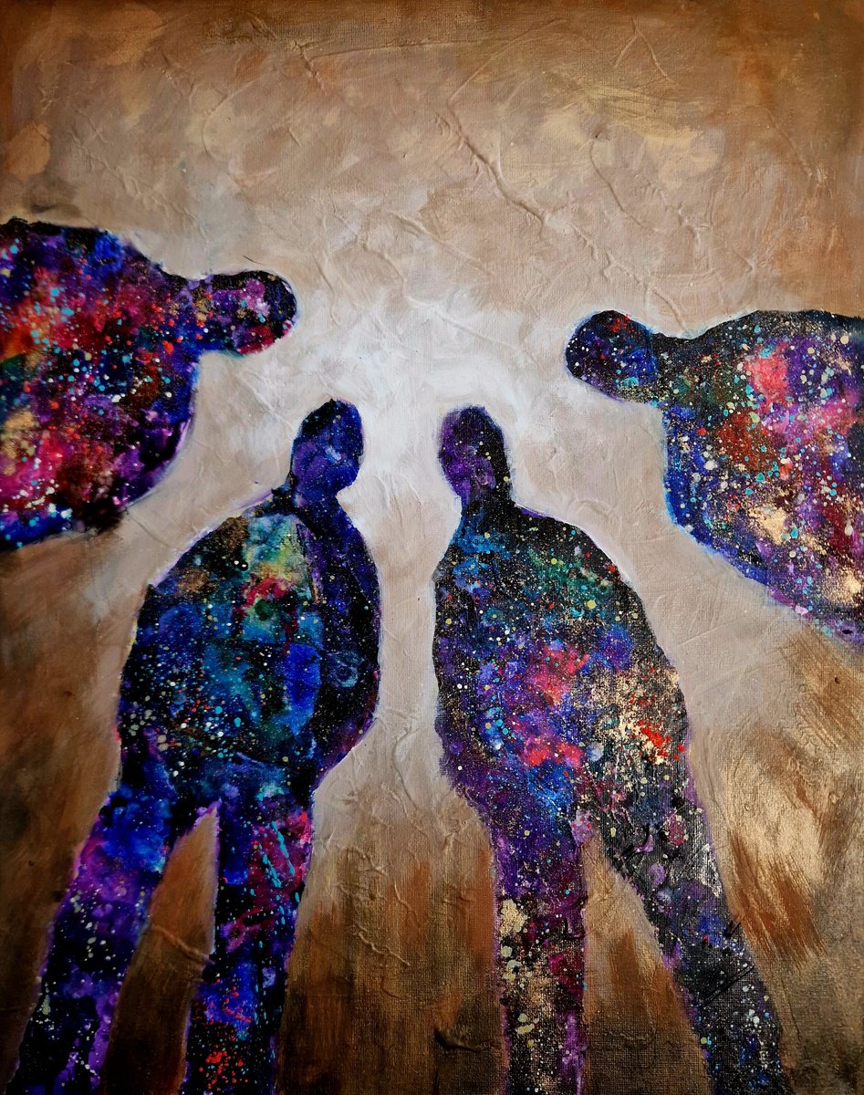 Abstract Portrait Acrylic Painting By Leezee Lee ( Georgiana L. Nicolae), 16 X 20", Cosmic Unconscious Ii, Original Artwork