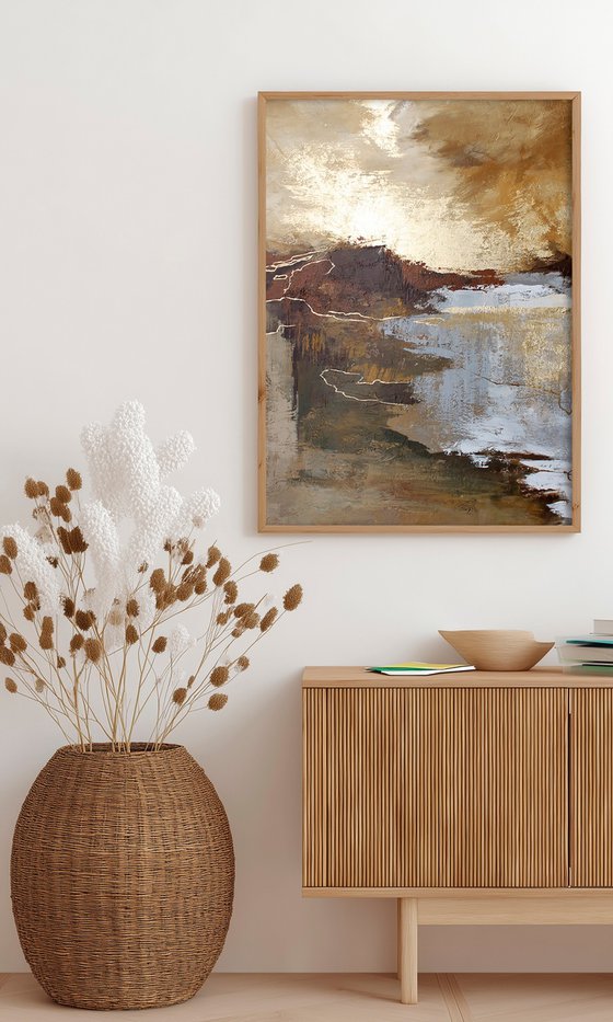 "Highland" Abstract brown beige gold art